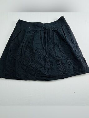 Black Embroidered A-Line Skirt